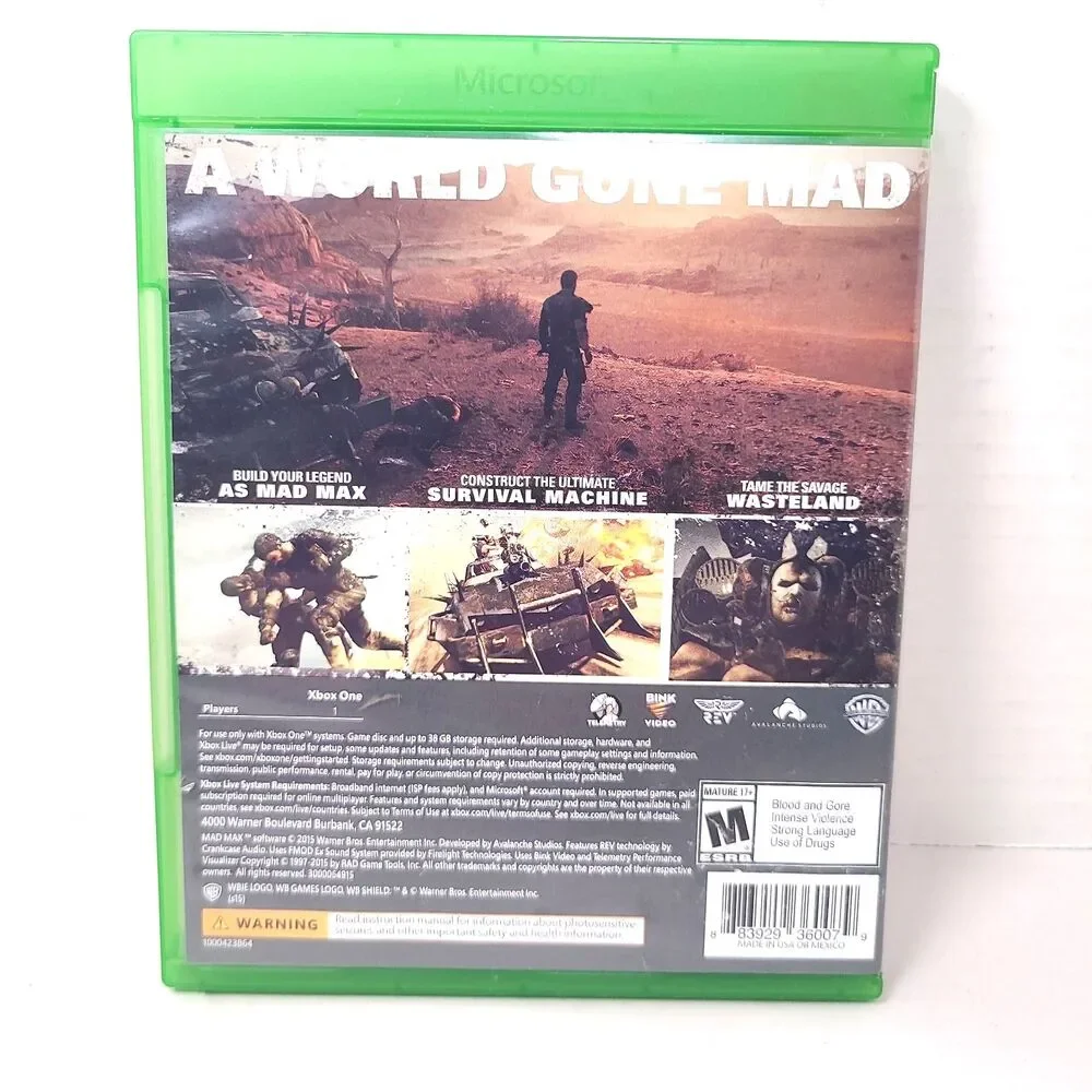 Mad Max  Microsoft Xbox One 2015 Complete